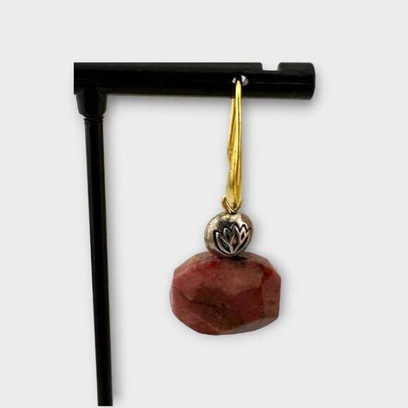 Rhodonite Silver Lotus Charm Earrings Gold-plated Ear Wires - Picture 5 of 10
